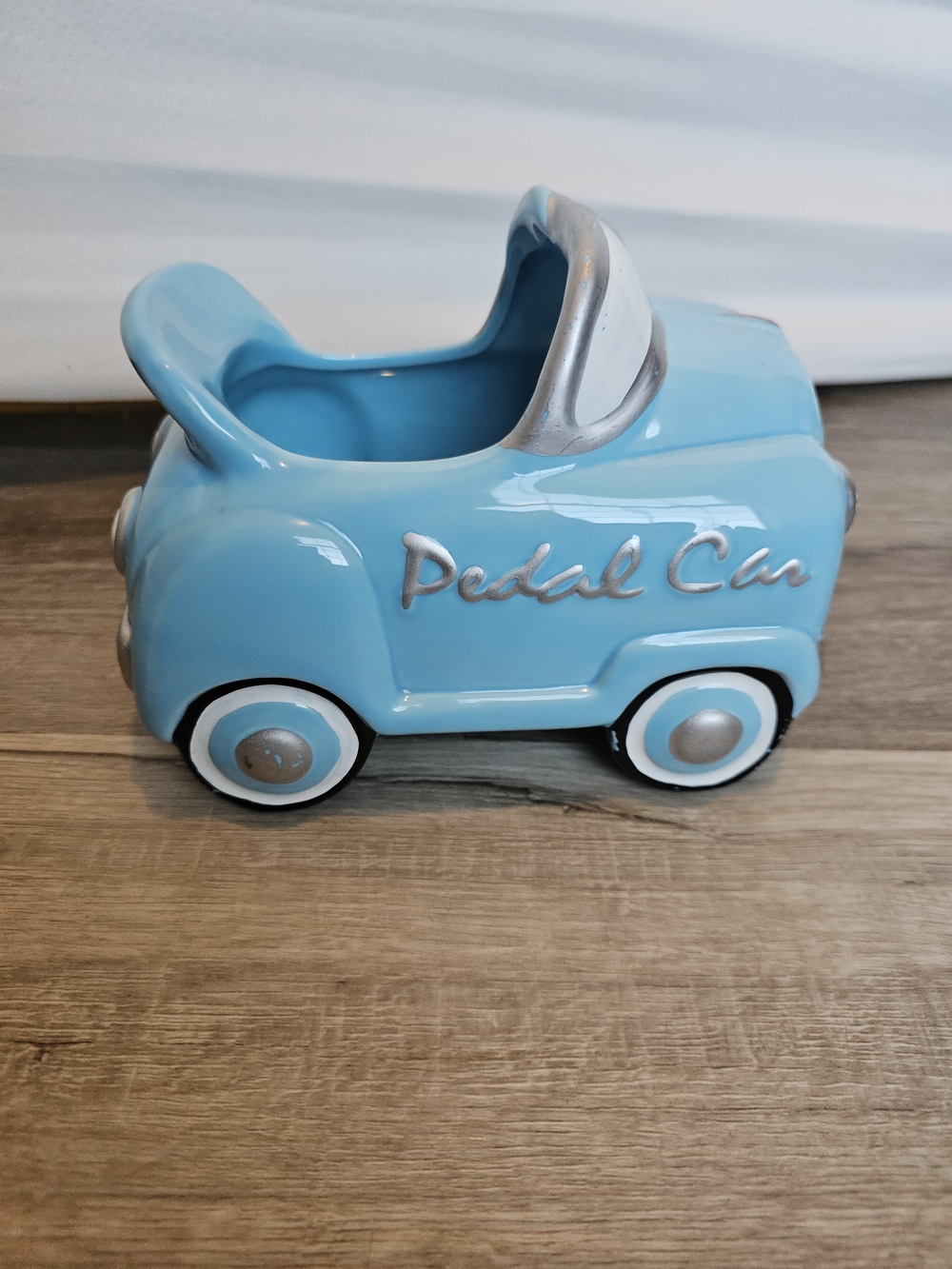 Vintage Napco Blue Pedal Car Ceramic Planter - Retro Nursery Decor